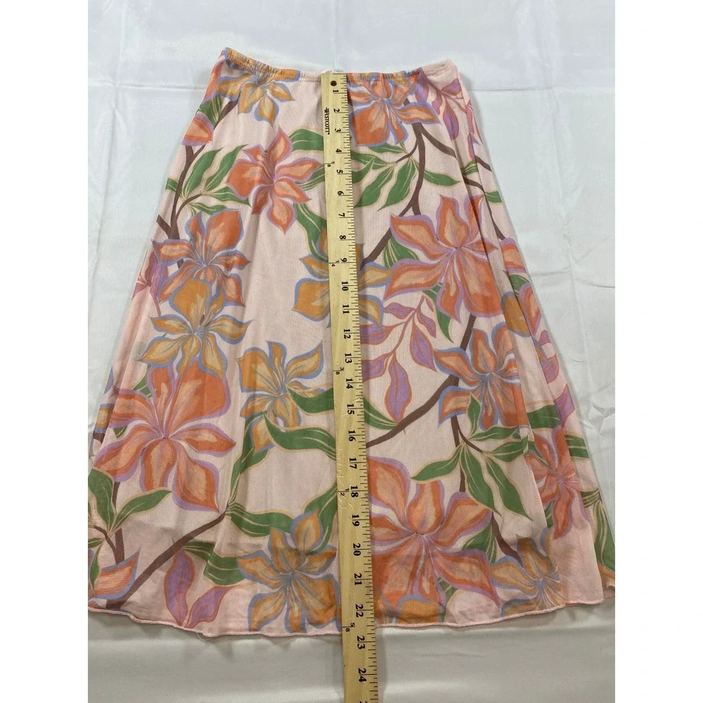 See You Monday Womens Tropical Floral Mesh Midi Skirt Peach Orange Small SP12041